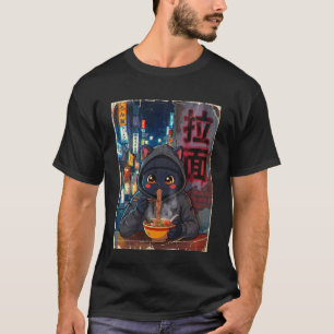 Camiseta Anime Kawaii Gato Ramen Noodles Japonês Gráfico Di
