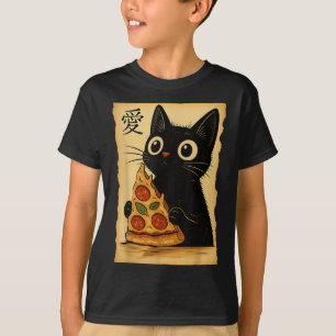 Camiseta Anime Kawaii Japonês Gata Pizza Aestética Cat Eati