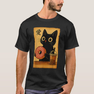 Camiseta Anime Kawaii Japonês Gato Donut Booba Chá Gato Com