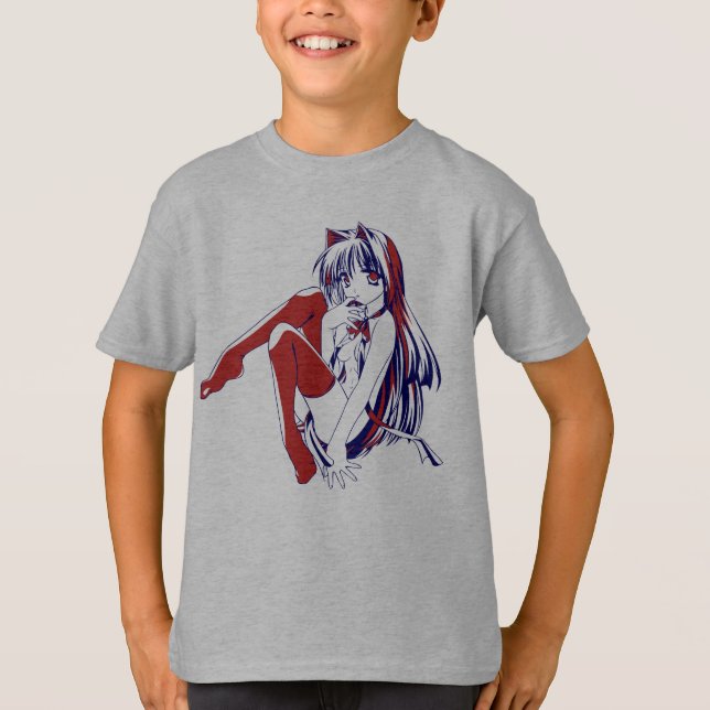 Camiseta Anime Kawaii, Manga Americana Neko Catgirl (Frente)