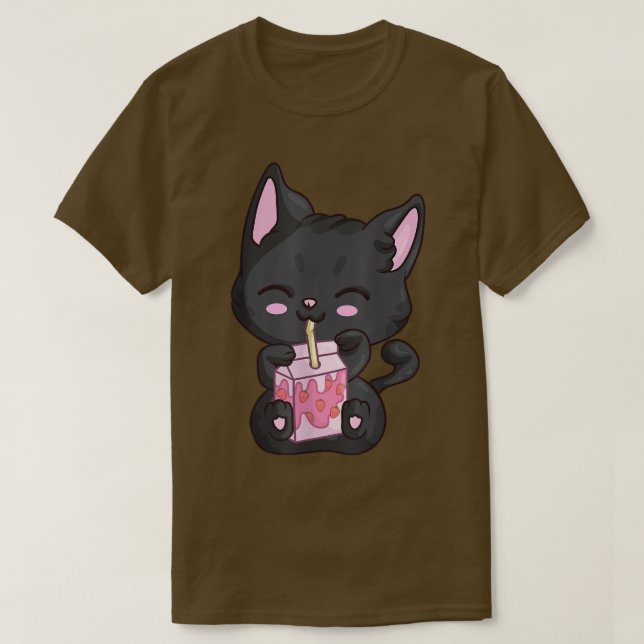 Camiseta Anime Kawaii Neko Para Mulheres, Leite De Morango (Frente do Design)