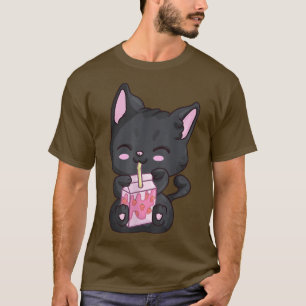 Camiseta Anime Kawaii Neko Para Mulheres, Leite De Morango