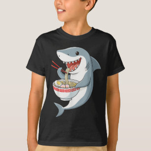 Camiseta Anime Kawaii Shark Eating Ramen Noodle Gifts Men W