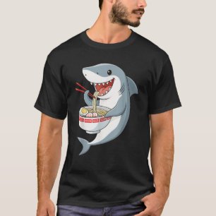 Camiseta Anime Kawaii Shark Eating Ramen Noodle Gifts Men W