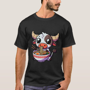 Camiseta Anime Kawaii Texas Vaca Comendo Roupa De Ramen