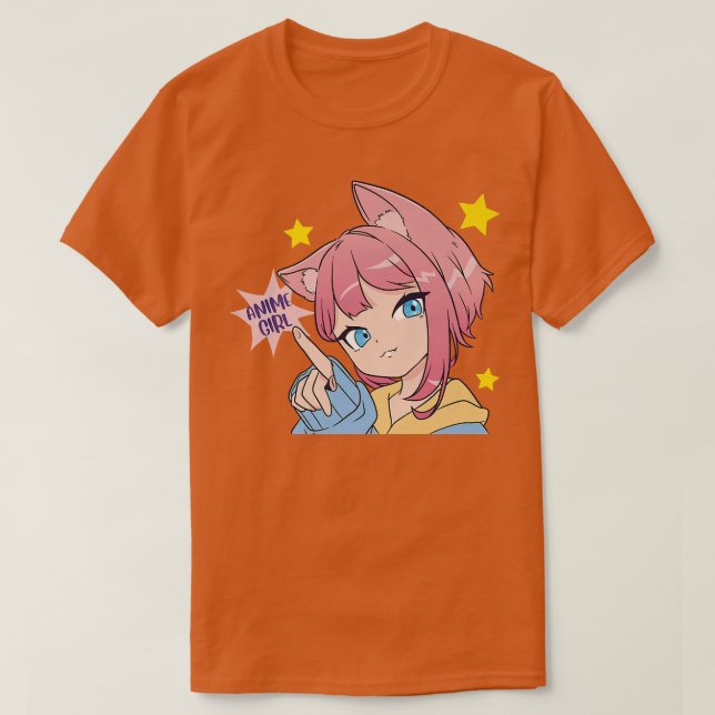 Camiseta Anime Menina Fofo Kawaii Gato de Animação Osa Mang (Frente do Design)