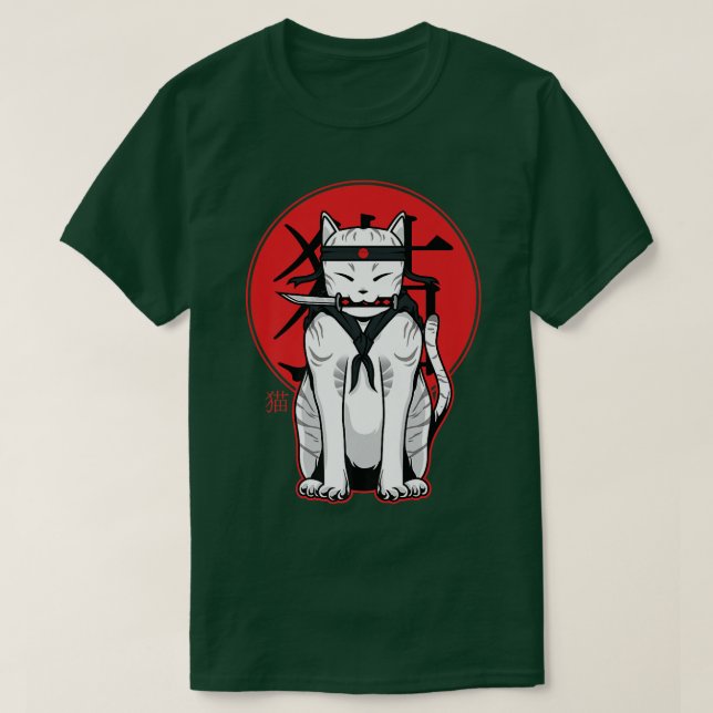 Camiseta Anime Ninja Cat Samurai Japonês Kawaii  (Frente do Design)