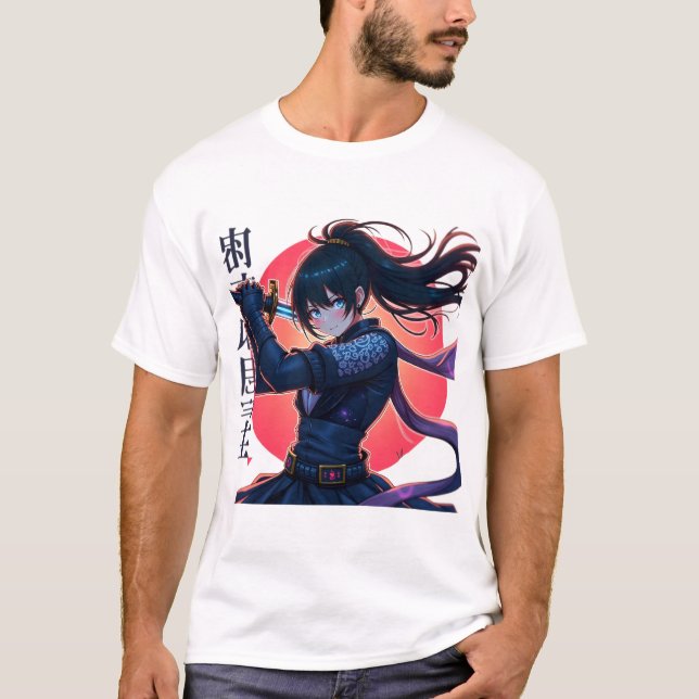 Camiseta Anime Ninja Girl com Katana - Epic Samurai Warrior (Frente)
