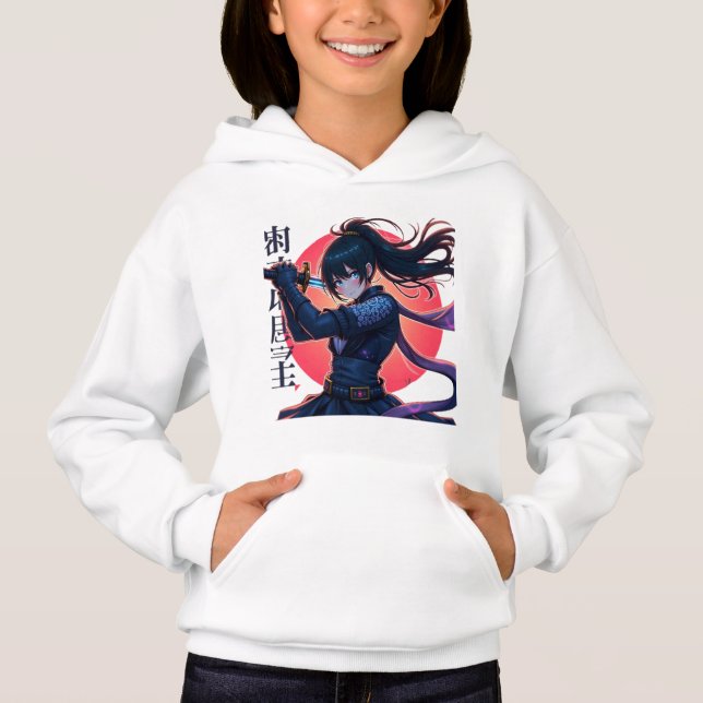 Camiseta Anime Ninja Girl com Katana - Epic Samurai Warrior (Frente)