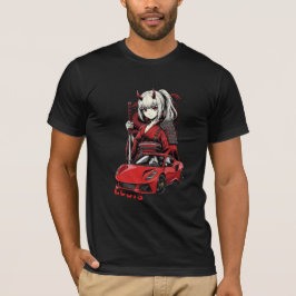 Camiseta Anime Oni Girl com Carro Esportivo Vermel