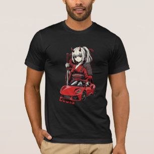 Camiseta Anime Oni Girl com Carro Esportivo Vermel