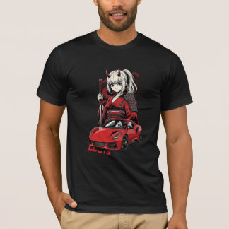 Camiseta Anime Oni Girl com Carro Esportivo Vermel