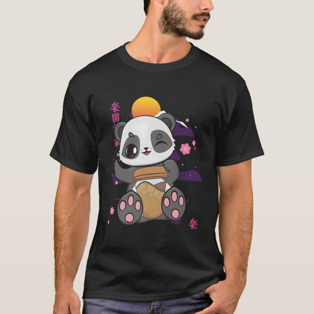 Camiseta Anime Panda E Kawaii Bear Bebendo Café Latte (Frente)