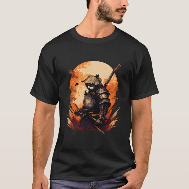 Camiseta Anime Panda Kawaii Estilo Japonês Samurai (Frente)
