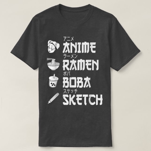 Camiseta Anime Ramen Boba Desenhando Homem Comida Japonês (Frente do Design)