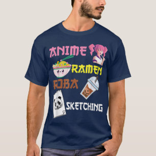 Camiseta Anime Ramen Boba Sketching - Anime Kawaii engraçad
