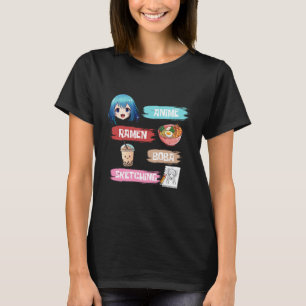 Camiseta Anime Ramen Boba Sketching Kawaii