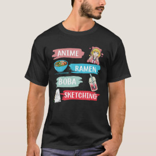 Camiseta Anime Ramen Boba Sketching Kawaii Anime Lover Merc