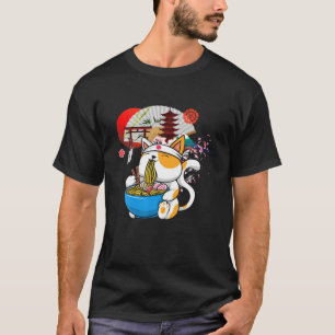 Camiseta Anime Ramen Cat Noodles Japoneses Aestético Kawai