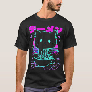 Camiseta Anime Ramen Cat Noodles Japoneses Aestético Kawaii