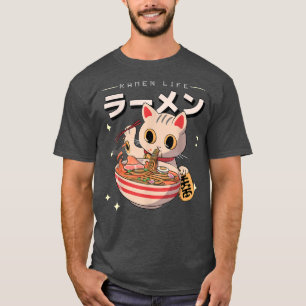 Camiseta Anime Ramen Cat Noodles Japoneses Retro Dourado Lu