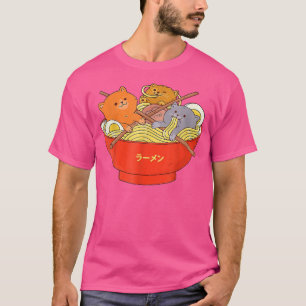 Camiseta Anime Ramen Cat Retro Japonês Noodles Estético K