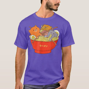 Camiseta Anime Ramen Cat Retro Japonês Noodles Estético K