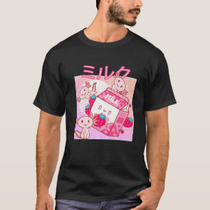 Camiseta Anime Retro Japonês Kawaii Axolotl Strawberry Mil