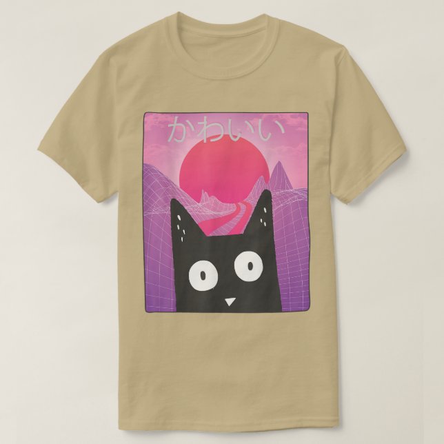 Camiseta Anime Retro Kitten Neko Synthwave Japan 80s Manga  (Frente do Design)
