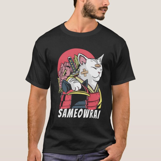 Camiseta Anime Sameowrai - Gato Japonês Samurai Katana Same (Frente)