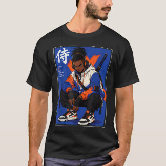 Camiseta Anime Samurai Afro Streetwear Preto