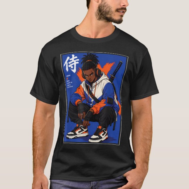 Camiseta Anime Samurai Afro Streetwear Preto (Frente)
