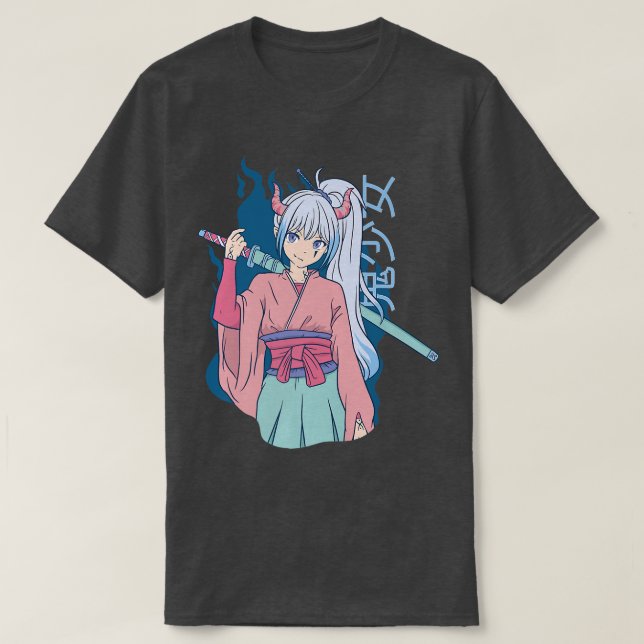 Camiseta Anime Samurai Warrior Horns Otaku Manga Fighter ( (Frente do Design)