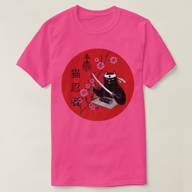 Camiseta Anime Sushi Cat Japanese Samurai Cat  (Frente do Design)