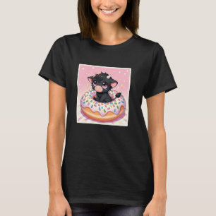 Camiseta Anime Vaca Donut Polvilhado com Arco-íris Preto Ad