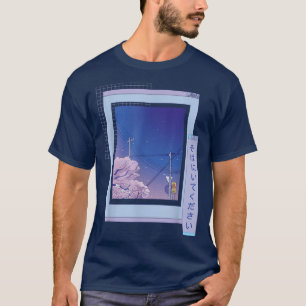 Camiseta Anime Vaporwave Sakura Diversão Legal Cartoon Retr