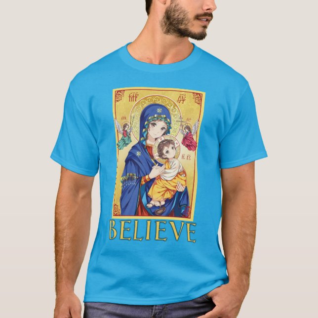 Camiseta Anime Virgem Maria com Jesus Bebê (Frente)