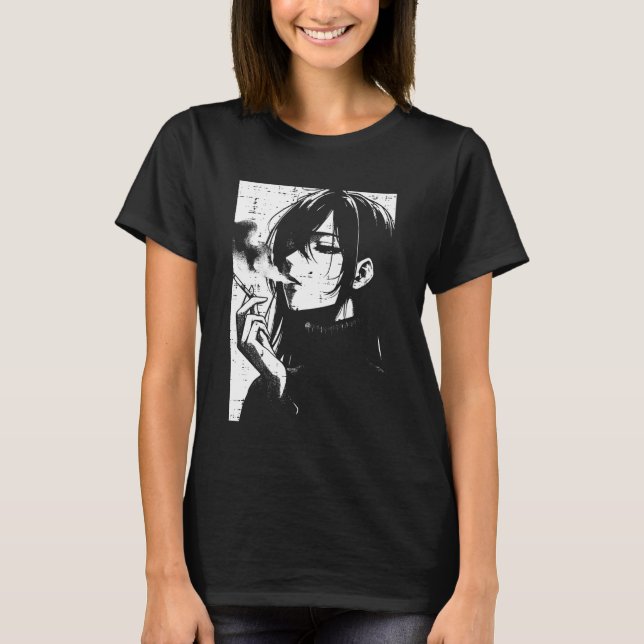 Camiseta Anime Woman Smoking Japanese Manga Art Emo Otaku M (Frente)