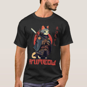 Camiseta ANIMEOW Diversão Fofa Roupa de Samurai Gato Kawaii