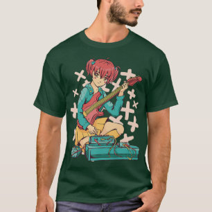 Camiseta Animy Girl Electric Guitar Cute Kawaii Mães Japone