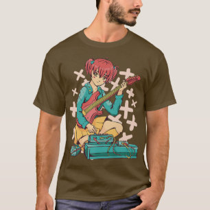 Camiseta Animy Girl Electric Guitar Cute Kawaii Mães Japone