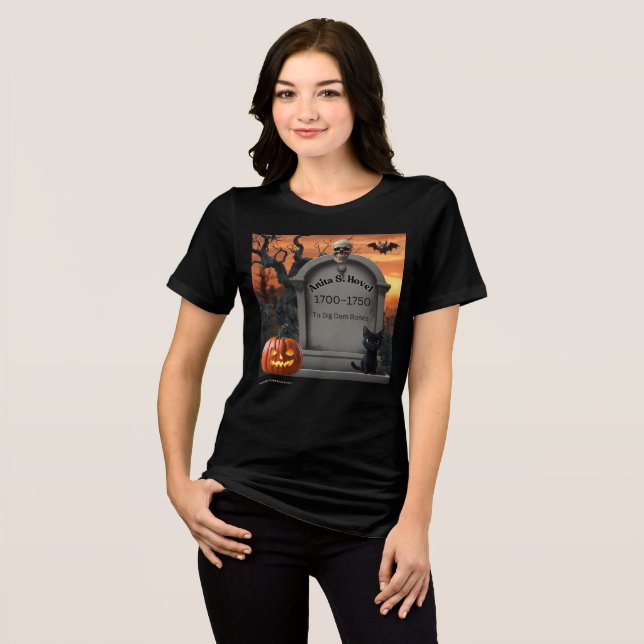 Camiseta "Anita S Hovel" Humor do Chapéu do Halloween (Frente Completa)