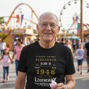Camiseta Aniversário 1946 Preto Legendário Personalizado