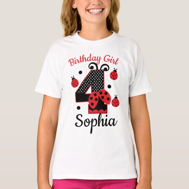 Camiseta Aniversário 4 4 projetos personalizados de ladybug (Frente)