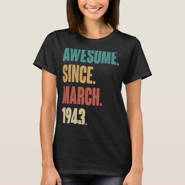 Camiseta Aniversário 80 Decoration Março Vintag 80 Anos (Frente)