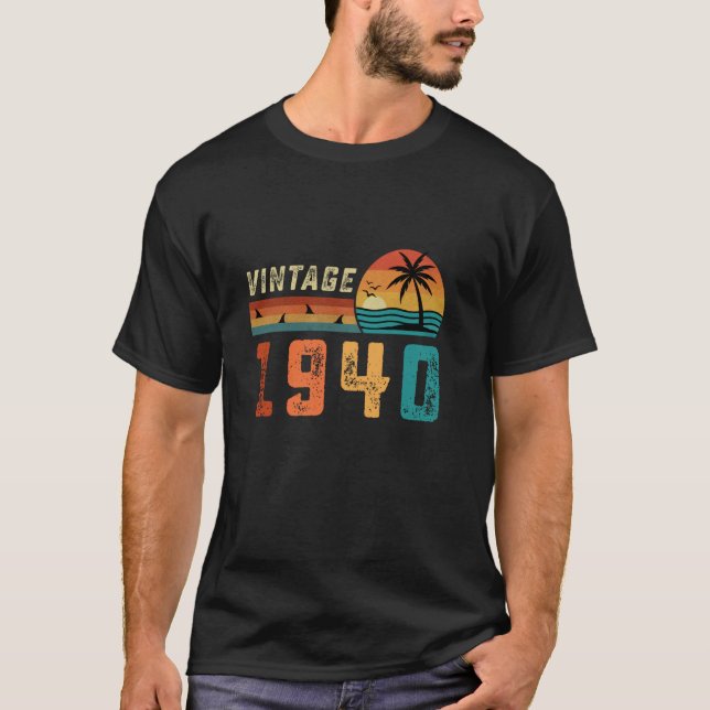 Camiseta Aniversário 84 Anos Presente para Homens Palm Retr (Frente)