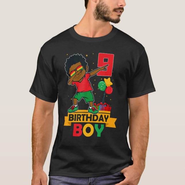 Camiseta Aniversário Africano Americano Boy 9º Aniversário  (Frente)