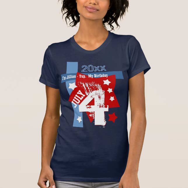 Camiseta ANIVERSÁRIO ano feito sob encomenda AZUL BRANCO (Frente)