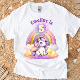 Camiseta Aniversário Arco-íris Brilho Unicórnio Mágico Past