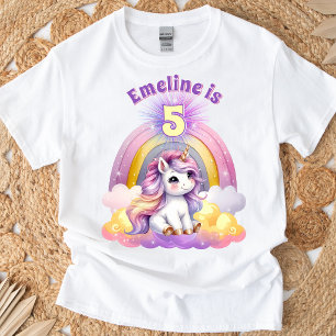 Camiseta Aniversário Arco-íris Brilho Unicórnio Mágico Past
